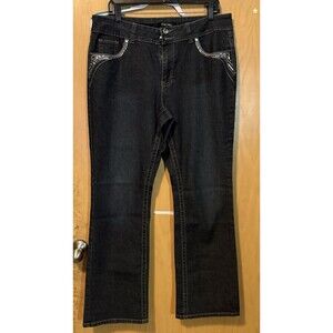 Roz & Ali Jeans Womens 14 Dark Wash Bling Stretch Straight Leg EUC
